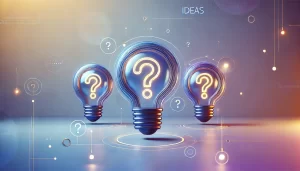 Grownow nG DALL·E 2025-03-18 15.42.13 - A futuristic, minimalistic background featuring glowing lightbulbs with question marks inside them, symbolizing innovation, ideas, and assessment. The  